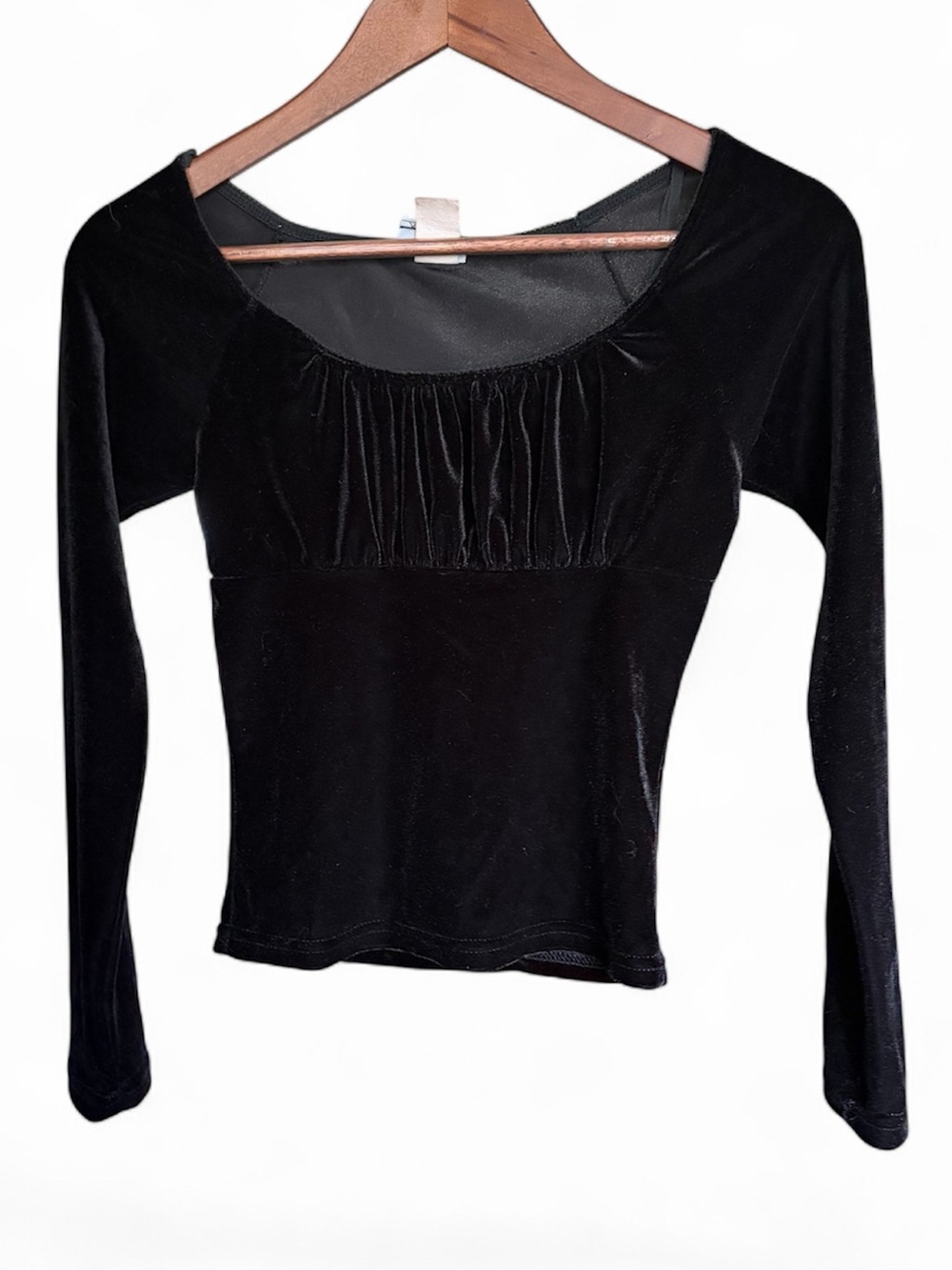 Anxiety Y2K Vintage Long-Sleeve Velvet Top Black Size Small Fitted Whimsigoth